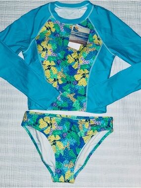 Sunseeker Rash Guard & Bikini Bottom Set NWT Large Turquoise Floral